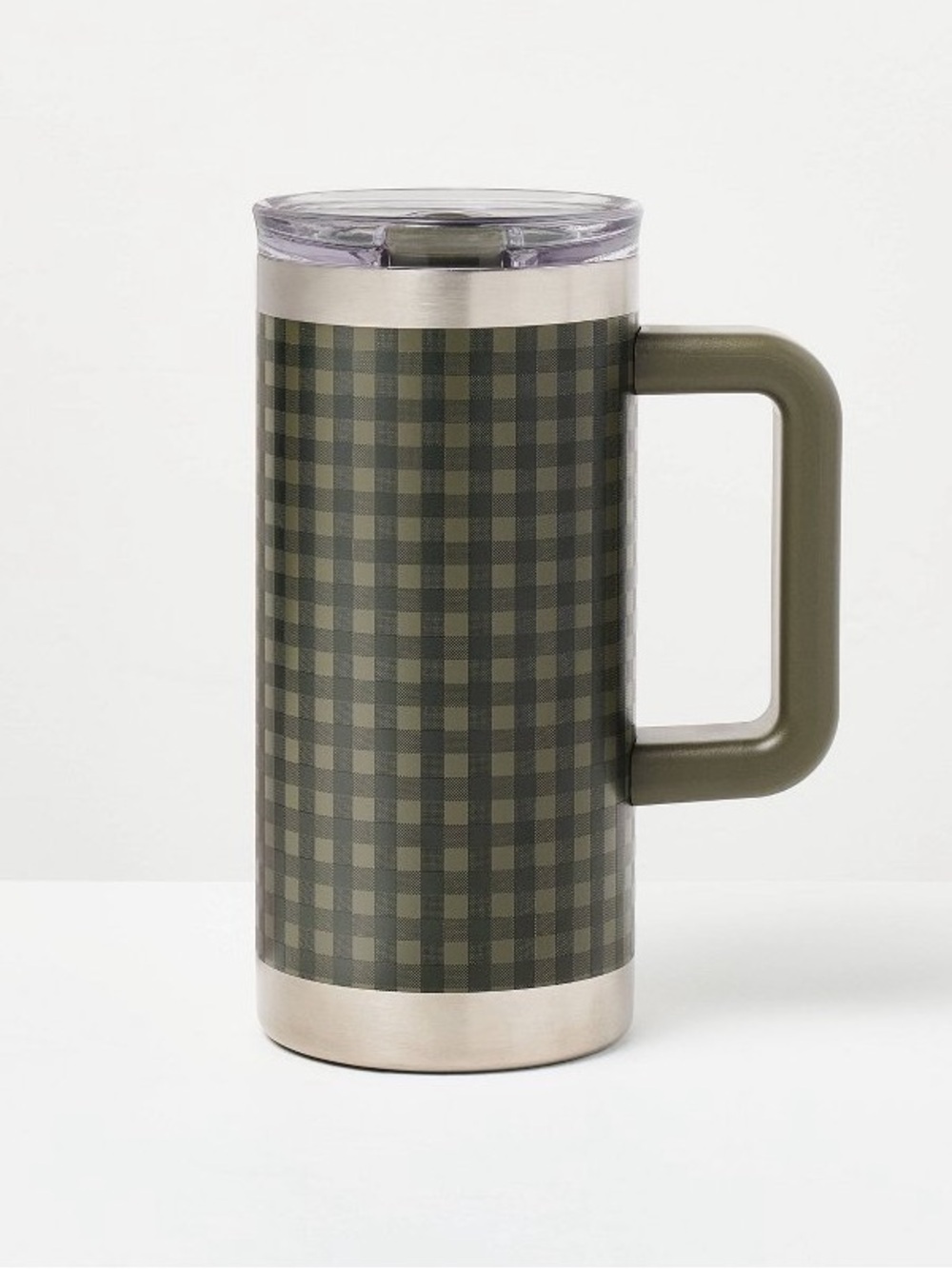 20 oz Stainless Steel Travel Mug Green Gingham Plaid Hearth & Hand Magnolia 20oz